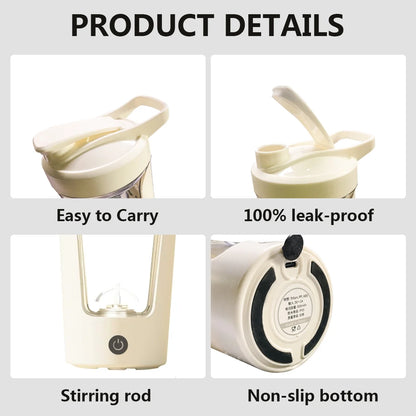 Electric Shaker Bottle for Protein ,Rechargeable Drink Mixer Cup for Coffee Milk Mixing,White