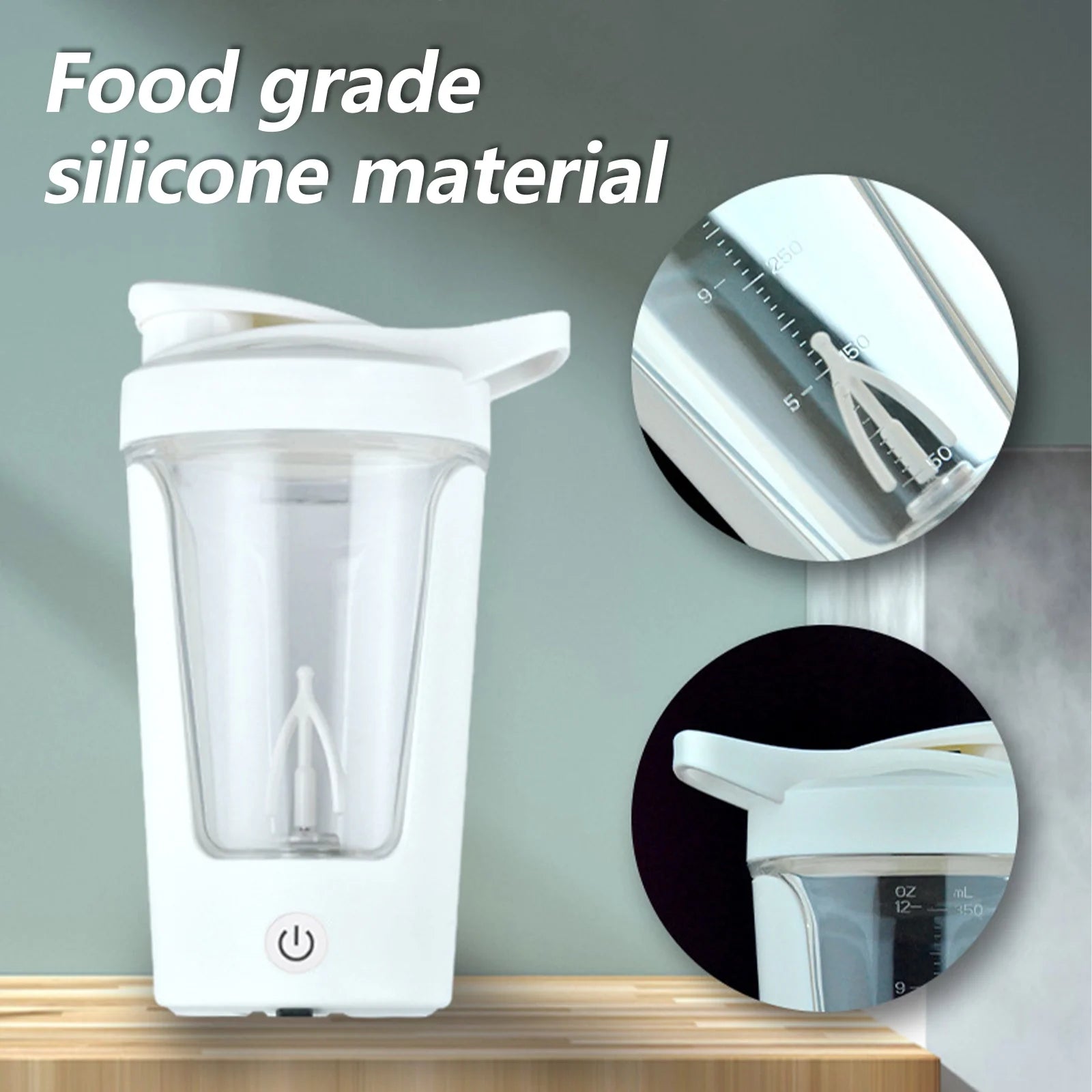 Electric Shaker Bottle for Protein ,Rechargeable Drink Mixer Cup for Coffee Milk Mixing,White