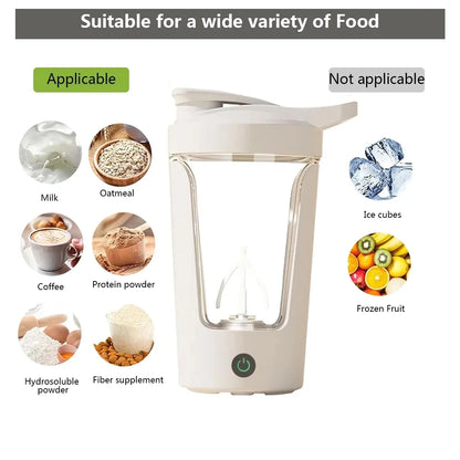 Electric Shaker Bottle for Protein ,Rechargeable Drink Mixer Cup for Coffee Milk Mixing,White