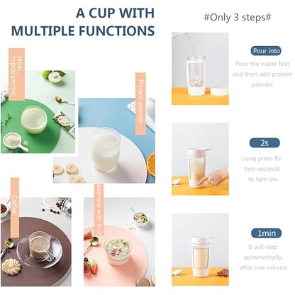 Electric Shaker Bottle for Protein ,Rechargeable Drink Mixer Cup for Coffee Milk Mixing,White
